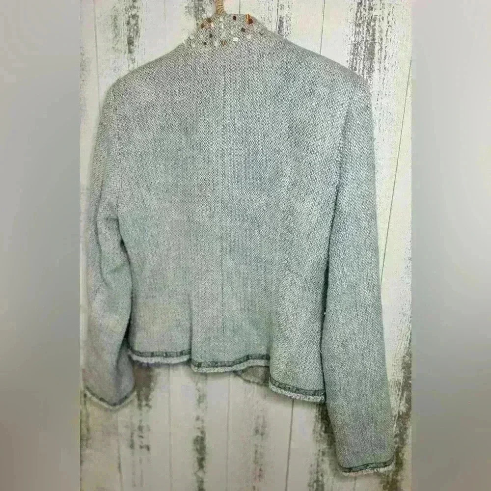 CACHE Boucle Tweed Top Jacket Lined Embellished Beads - Picture 5 of 7